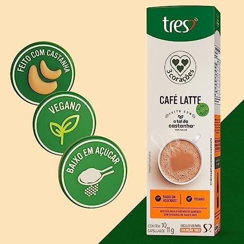 3 Corações Cápsula Bebida Vegetal Café Latte A Tal da Castanha - 10 Unidades