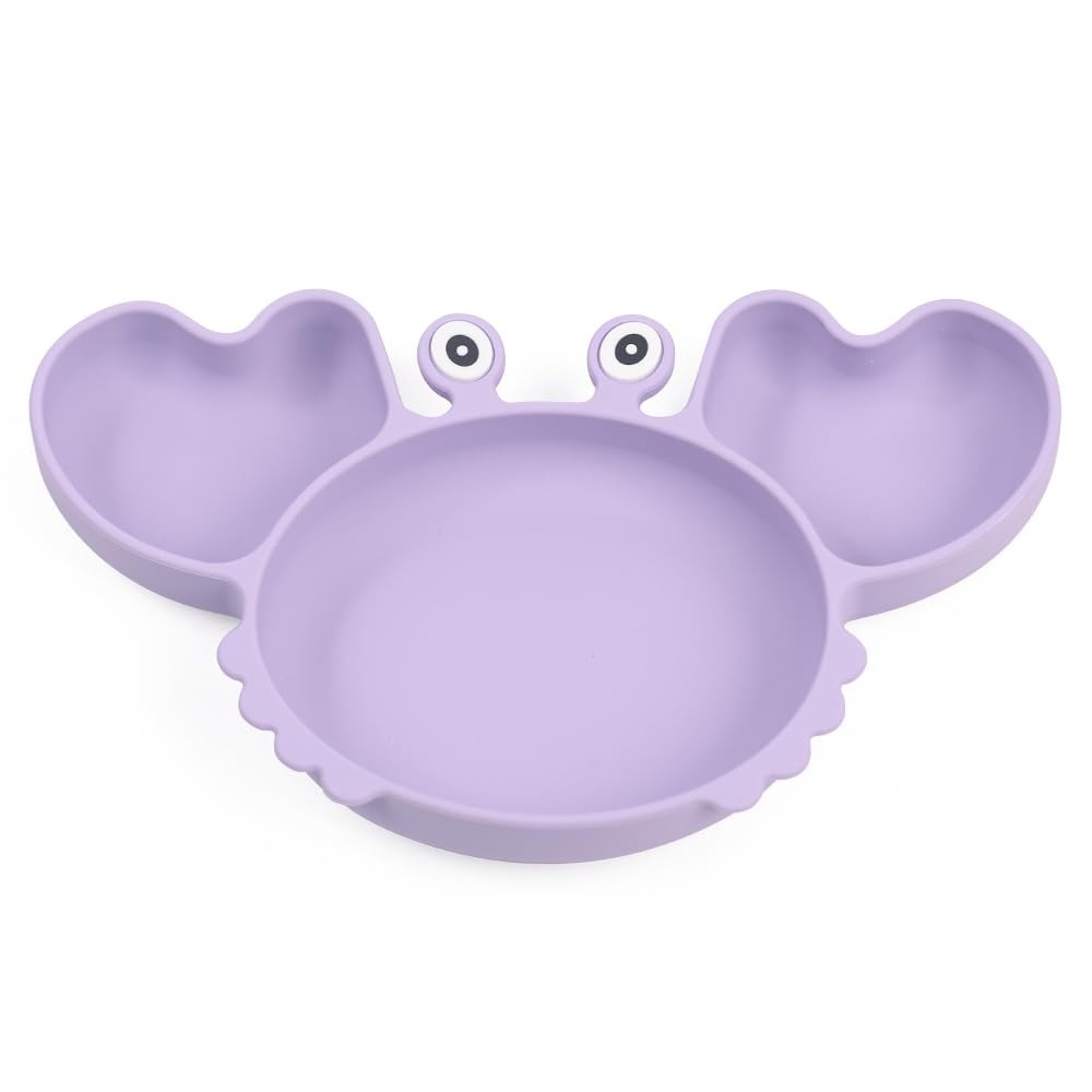 Pratinho Caranguejo com Divisória e Ventosa Silicone - Seguro e Divertido para Bebês | Roxo
