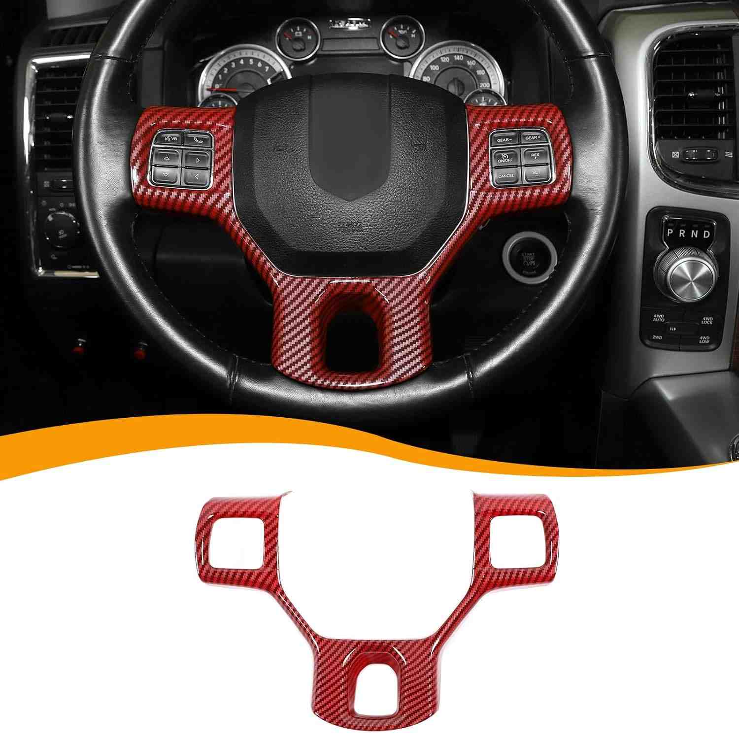 Capa Volante Fibra de Carbono Vermelha ABS para Dodge RAM 1500/2500/3500 (2010-2017) - Upgrade Interior Premium