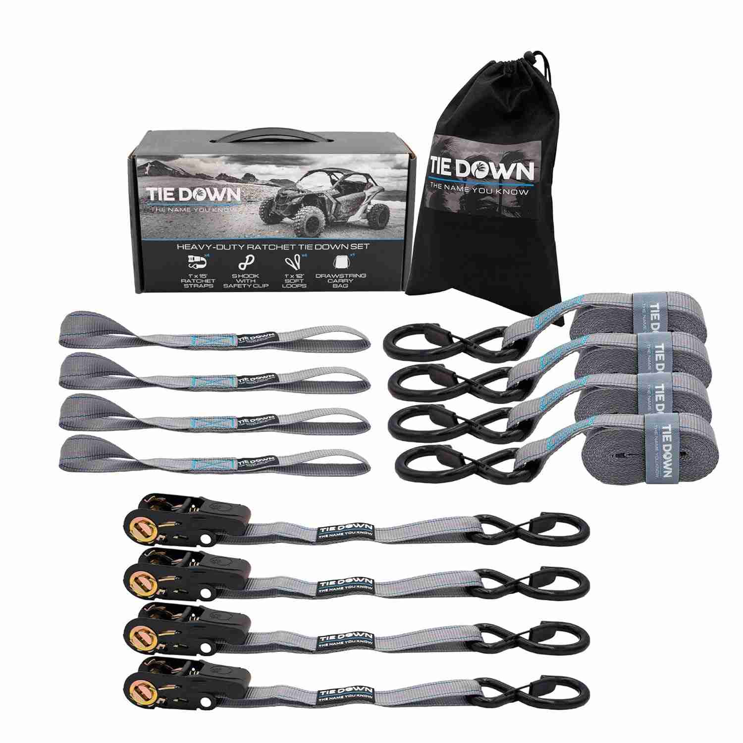 Kit 4 Correias Catraca Tie Down 2,5cm x 4,5m - 997kg Carga Segura