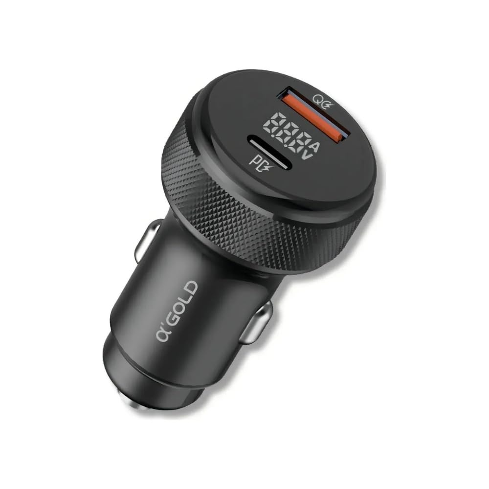 Carregador Veicular Turbo A'GOLD 60W PD QC 3.0: Carga Rápida com Display LED USB+C