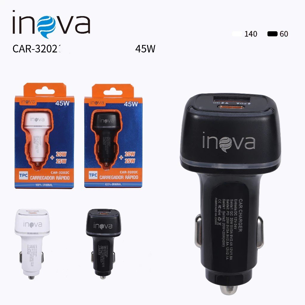 Carregador de Celular 45W QC + PD para Carro: Carregamento Rápido e Confiável