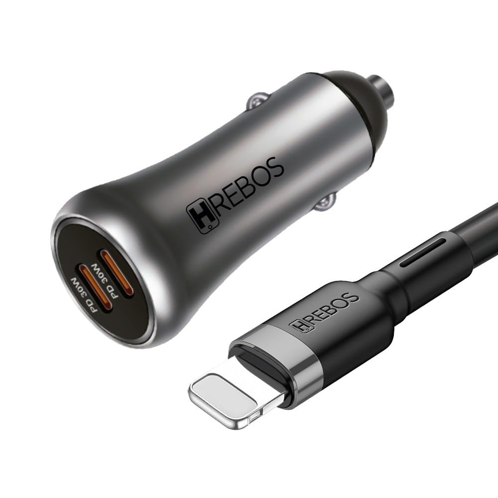 Kit Carregador Veicular Turbo 60W Duplo USB-C + Cabo Lightning para iPhone e iPad