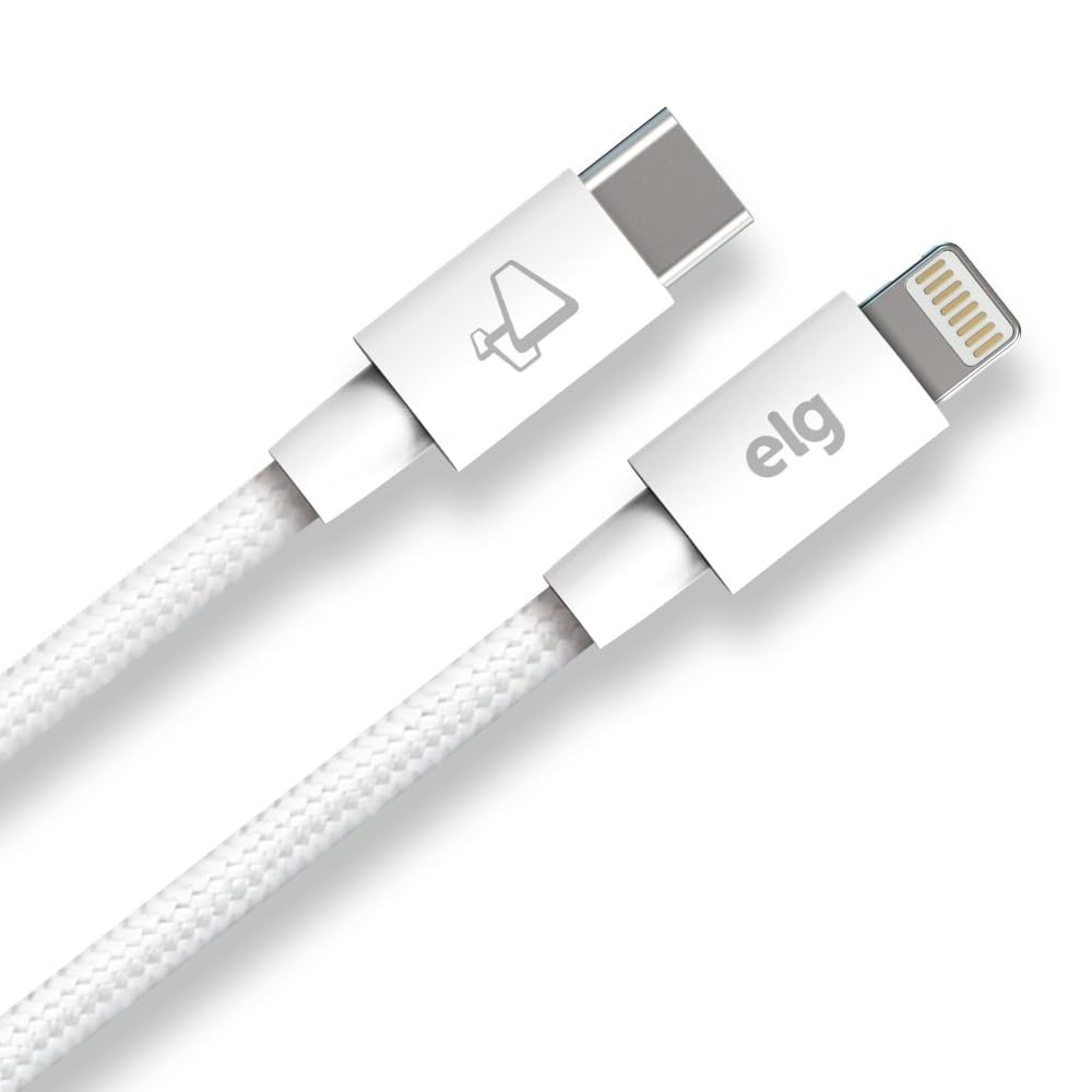 Cabo USB-C para Lightning ELG 2m Branco: Carregamento Rápido 27W e Durabilidade Extrema