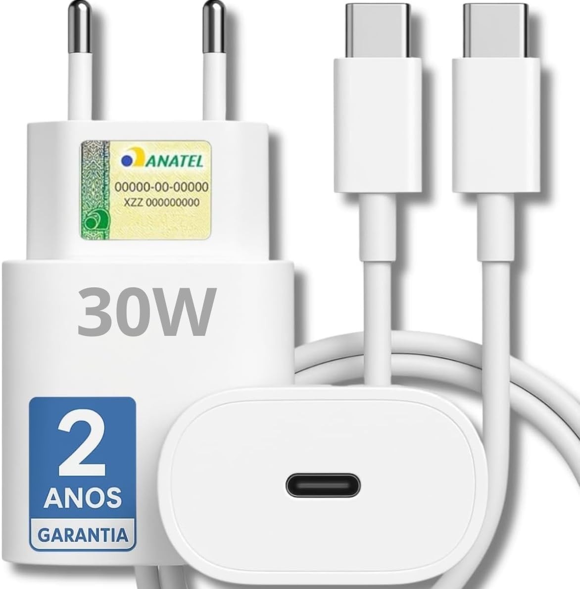 Carregador Turbo 30W USB-C para iPhone 15/16/17 e Galaxy: Carregamento Rápido e Seguro