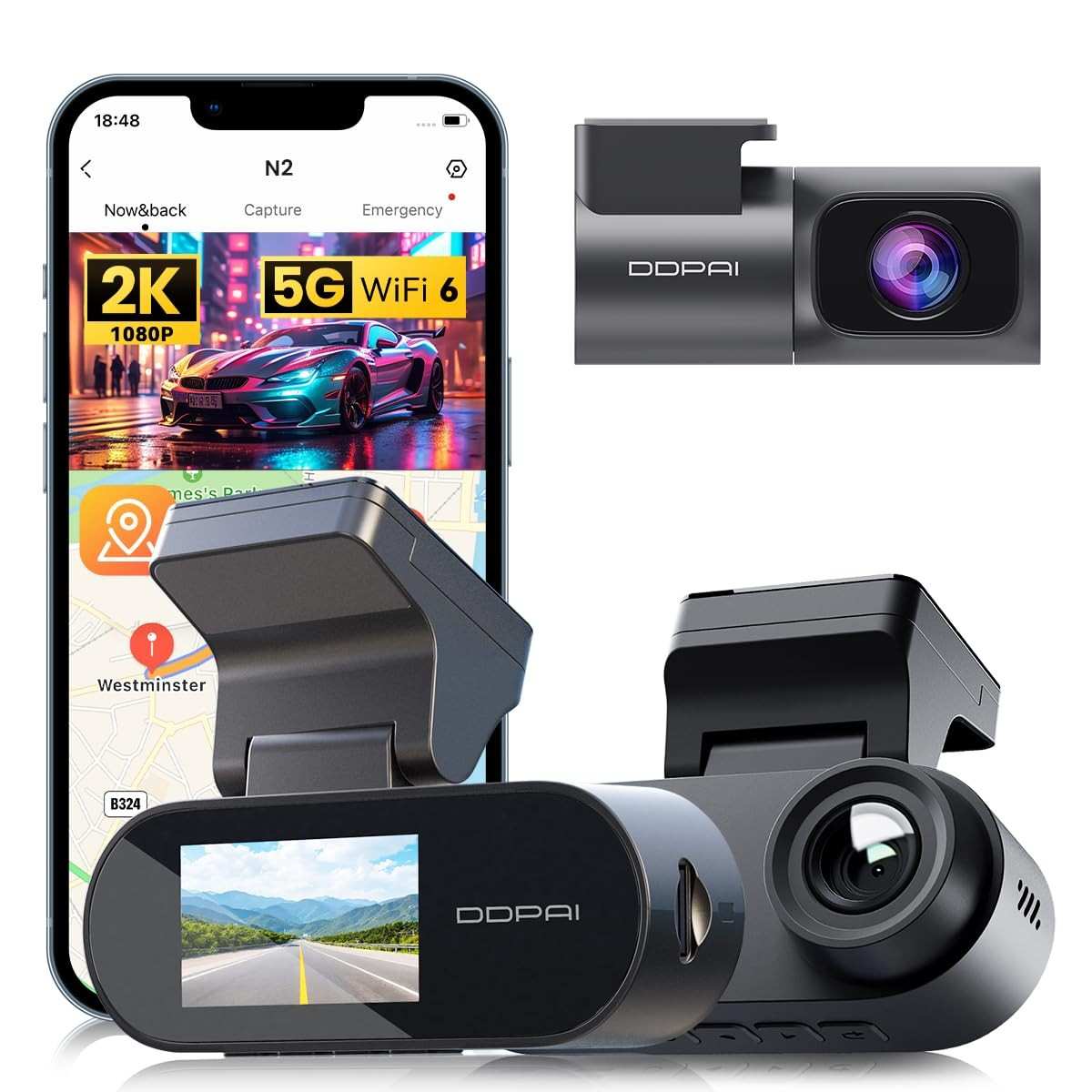 DDPAI N2 Dual Dash Cam 2K+1080P: Segurança Inteligente e Visão Noturna Avançada para Seu Carro