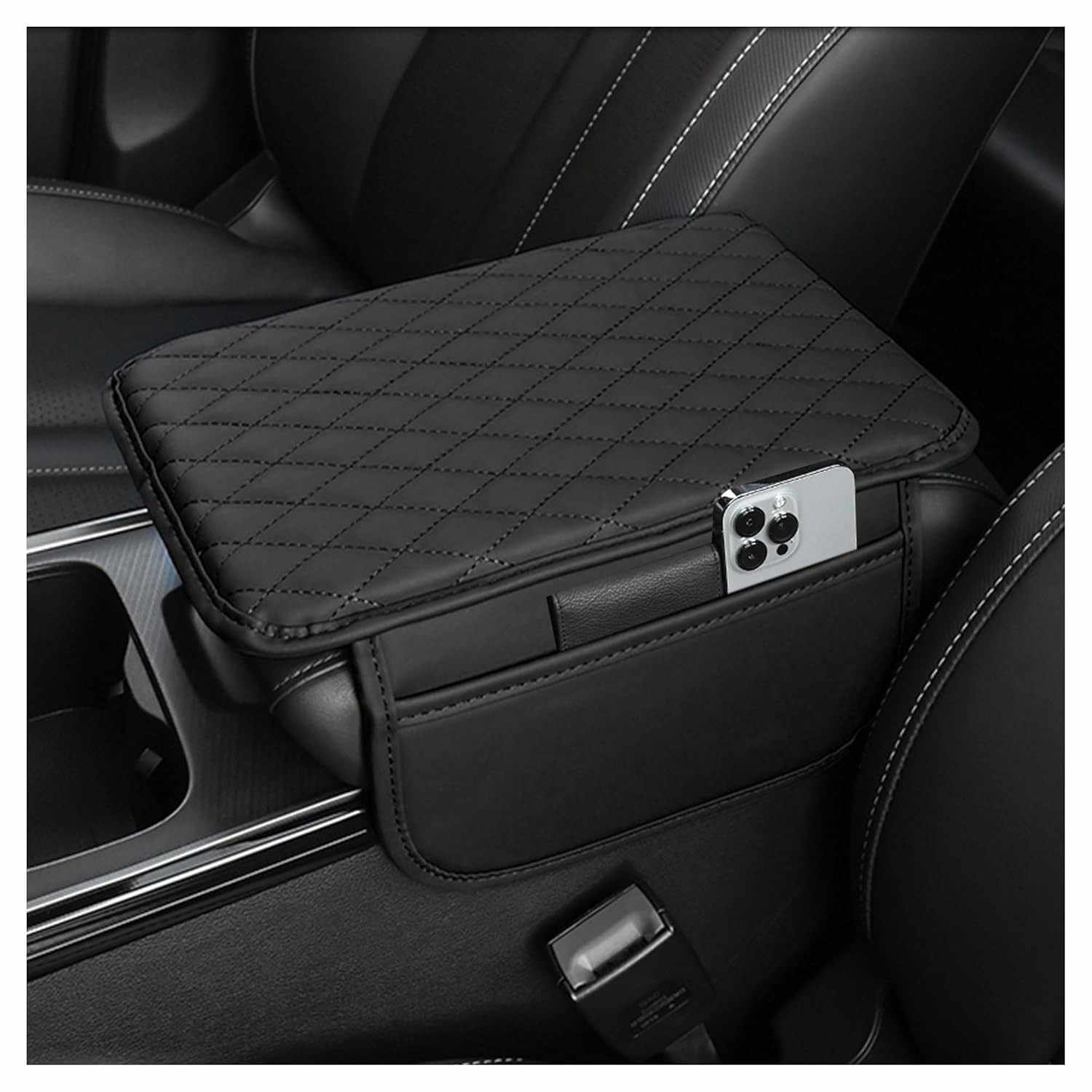 Capa de Console Central de Carro em Couro Microfibra com Bolsos de Armazenamento - Conforto e Organização