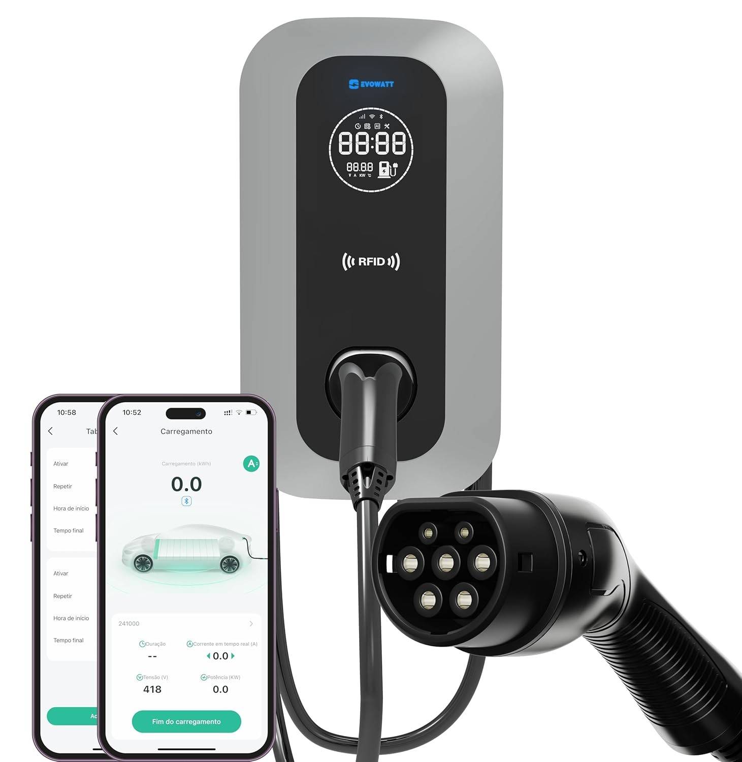 Evowatt Master: Carregador Inteligente para Carros Elétricos Domésticos - 7.4kW, APP WiFi/Bluetooth