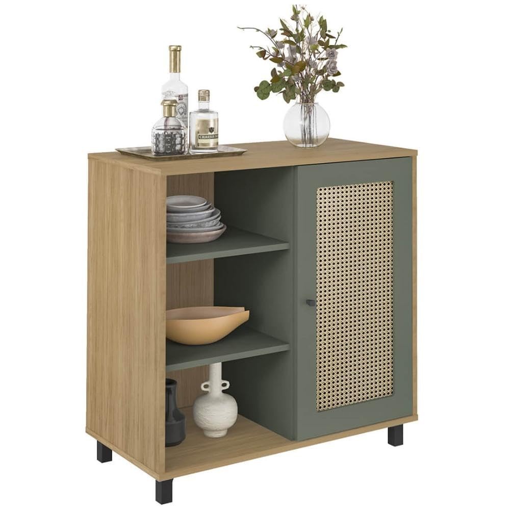 Buffet Charlotte em Carvalho com Detalhe Menta - Design Sofisticado e Funcionalidade Moderna