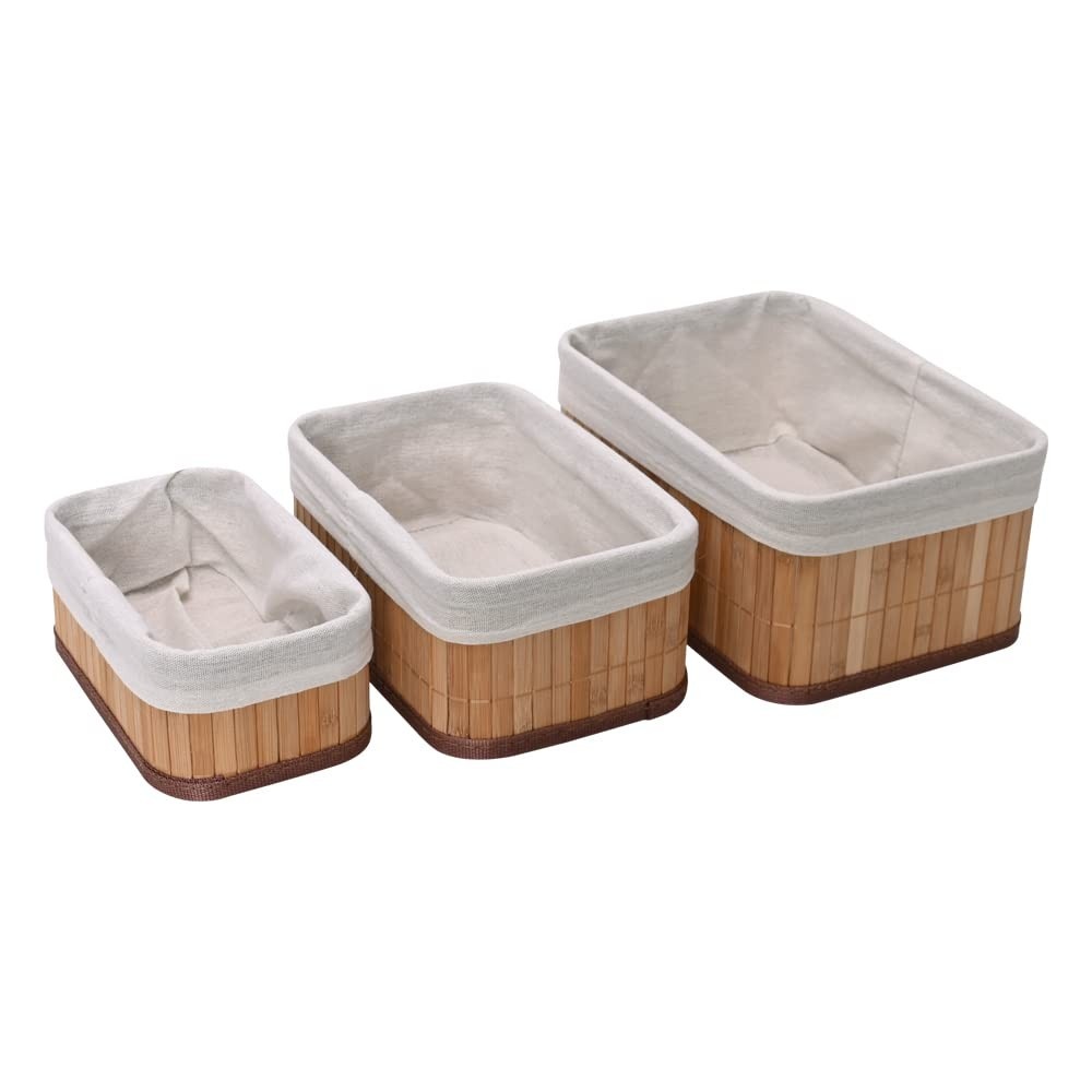 Jogo de 3 Cestos Organizadores de Bambu Bege - Design Elegante para Casa e Banheiro