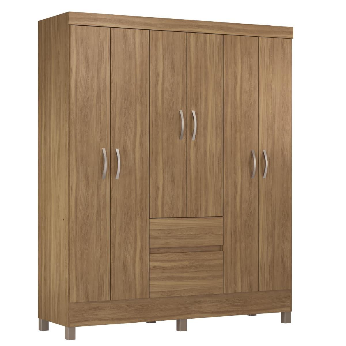 Guarda-Roupas Casal 6 Portas com 2 Gavetas Flash Demobile - Design Amêndoa Moderno