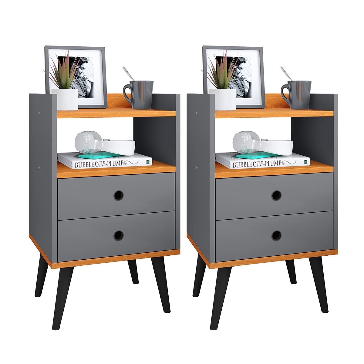 Kit Mesa de Cabeceira Retrô com Gaveta para Quarto Casal - Design Moderno e Funcional