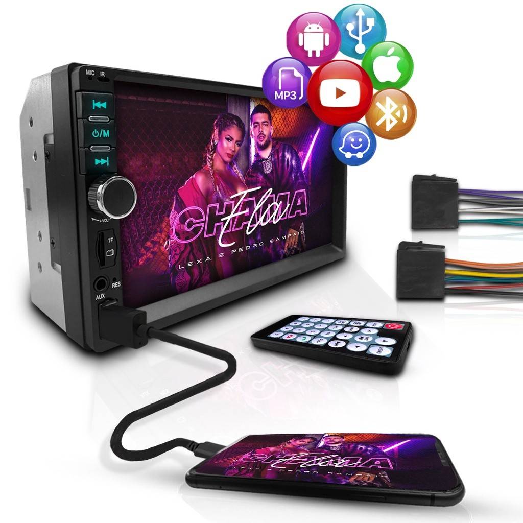 Central Multimídia 2 Din: Som, Bluetooth e Espelhamento!