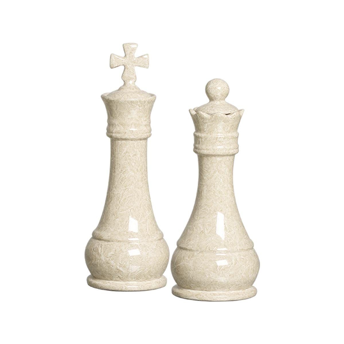 Peças de Xadrez em Cerâmica Bege - Rei e Rainha Petra para Decoração Elegante
