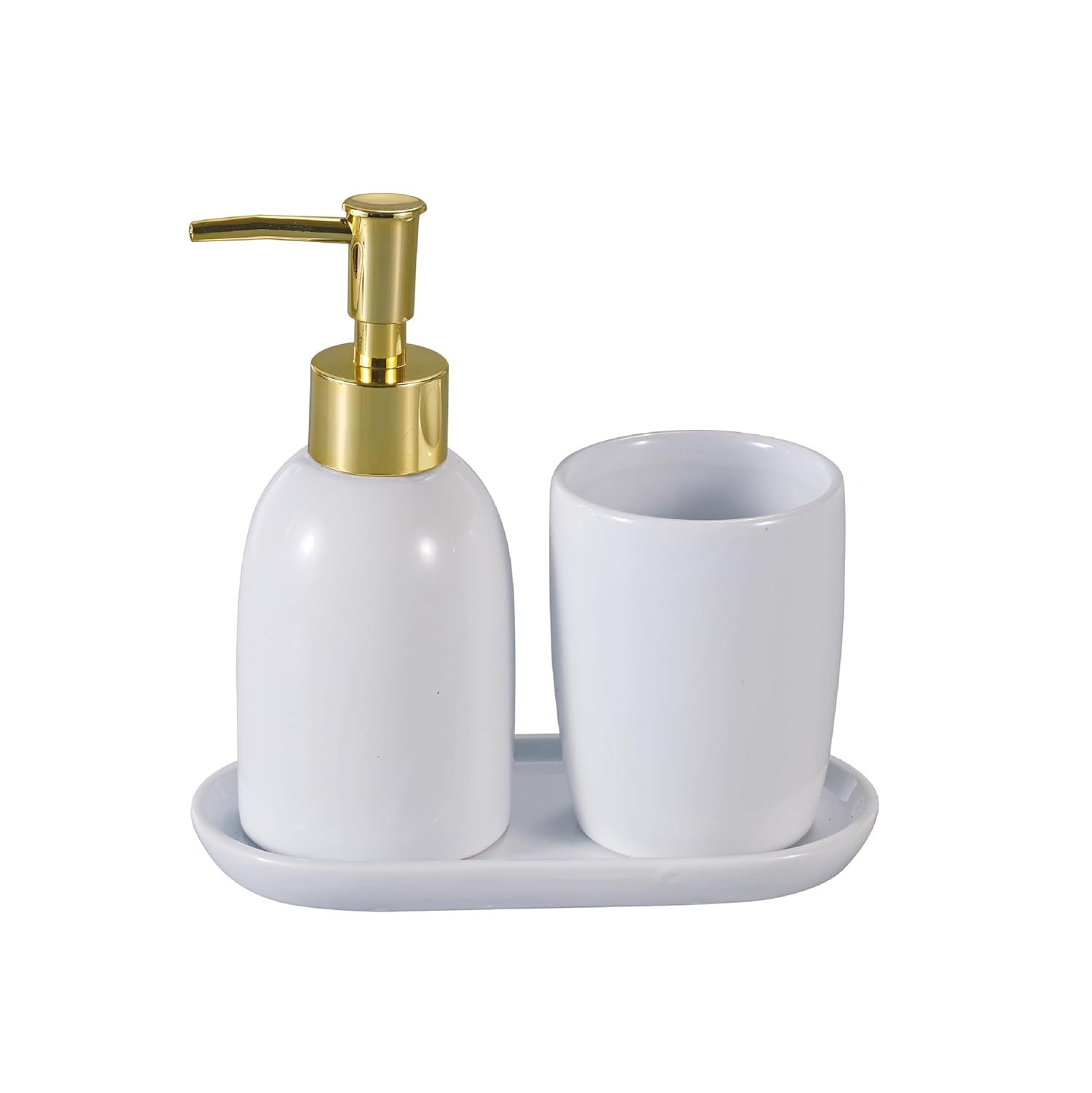 LYOR Conjunto 3 Peças Banheiro Cerâmica Londres Branco e Dourado - Design Sofisticado e Funcional