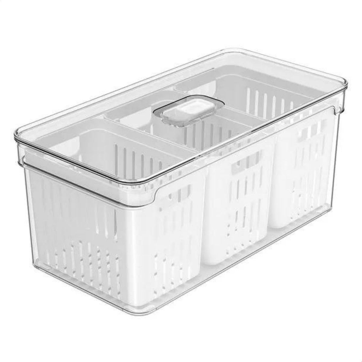 Organizador de Geladeira Clear Fresh com Cesto Triplo 5L - Design Transparente e Moderno