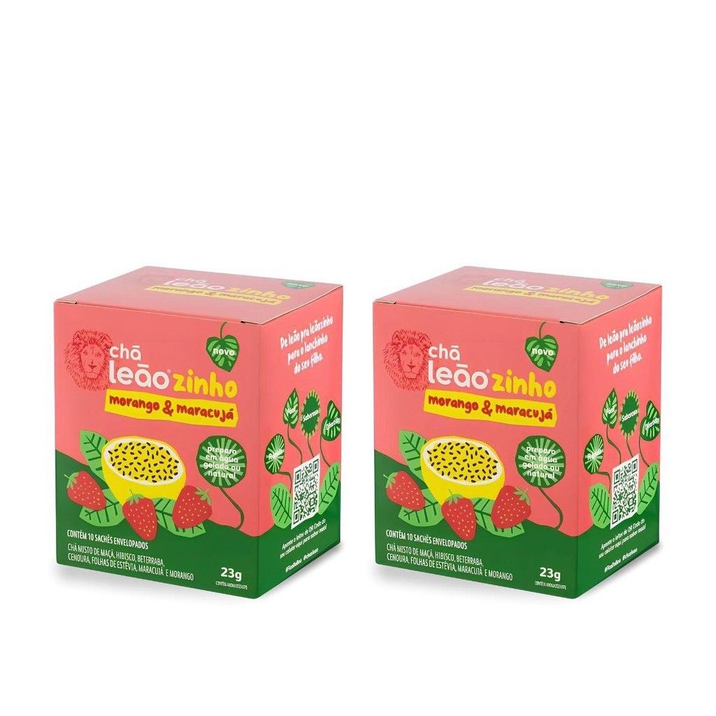Chá Kids Leão Morango Maracujá: 2 Kits com 20 Sachês!