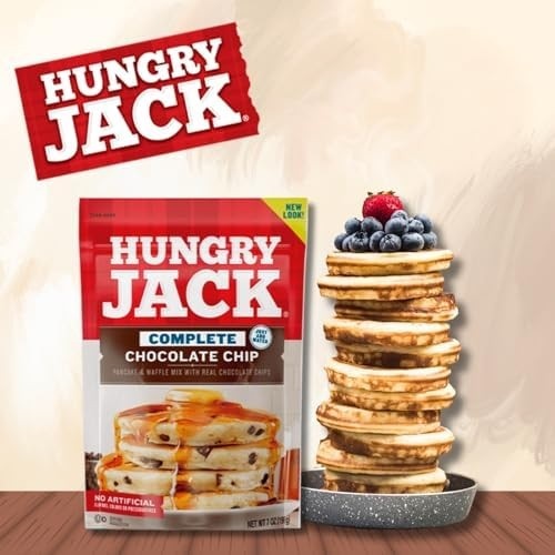 Combo Massa de Panquecas Mix com Gotas de Chocolate Chocolate Chip 198g e Xarope Maple Syrup Calda Bordo Bisnaga 429ml HUNGRY JACK