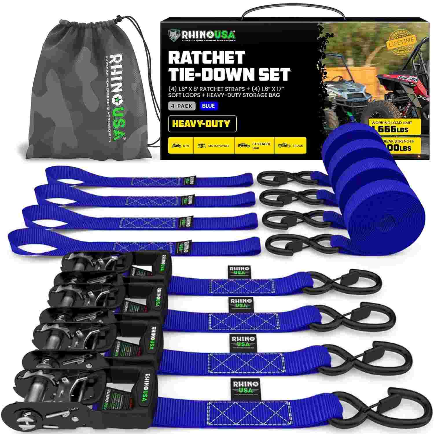 Kit 4 Catracas de Cinta Rhino USA 4cm x 2,5m - Amarração Segura para Cargas Pesadas