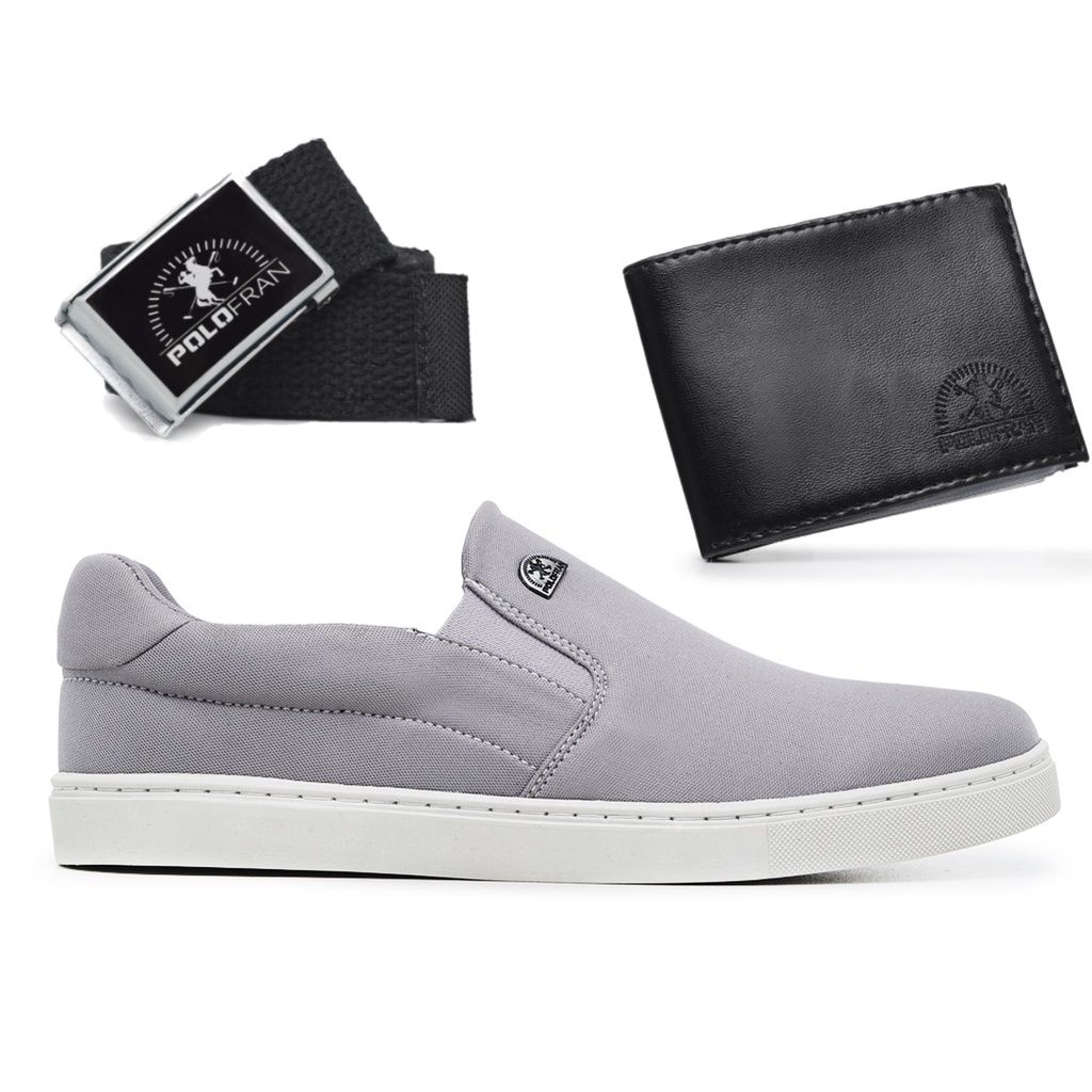 Tênis Polo Fran Slip On: Kit Completo com Carteira e Cinto