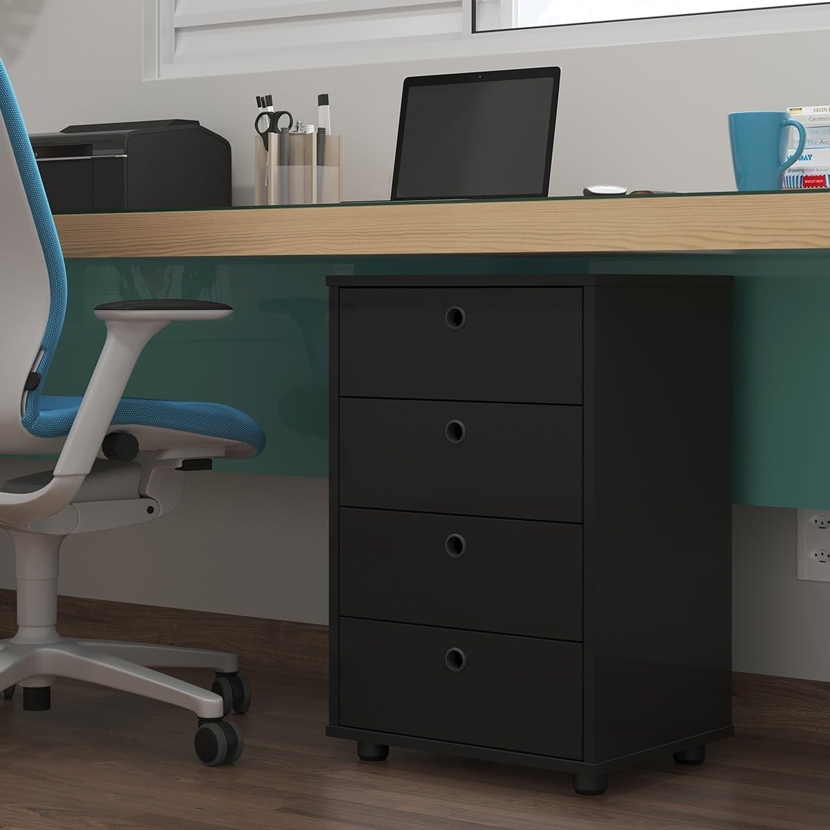 Gaveteiro Multiuso Classic 4 Gavetas Preto - Organize com Estilo Mesa de Cabeceira e Escritório