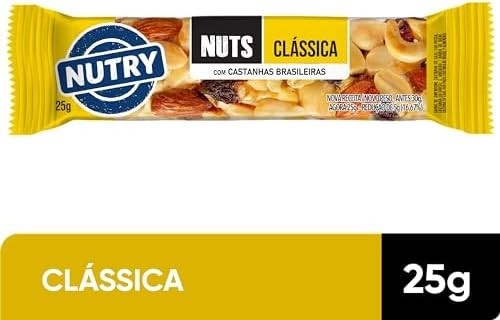 Nutry Barra de Nuts Clássica 25g - Display Com 12 Unidades - Com Castanhas Brasileiras, Amêndoas e Uva-passa