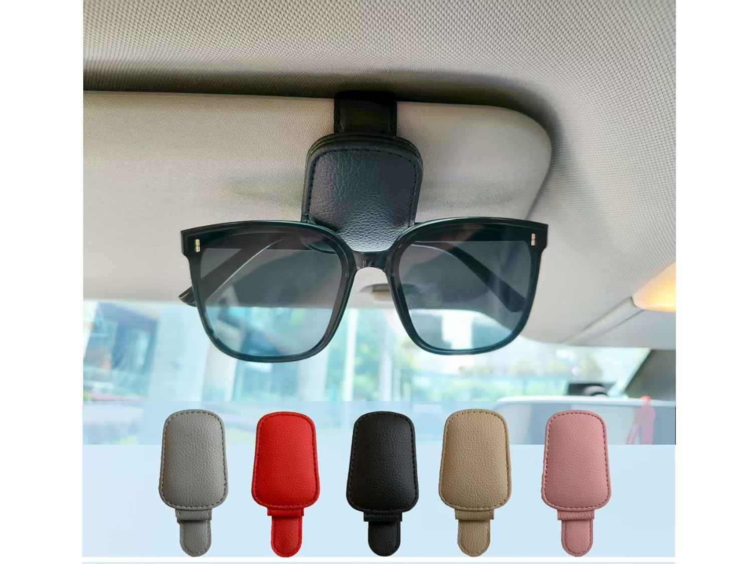 Porta-óculos de sol para viseira de carro, clipe magnético de couro para cartão de bilhete - Acessórios para viseira de carro