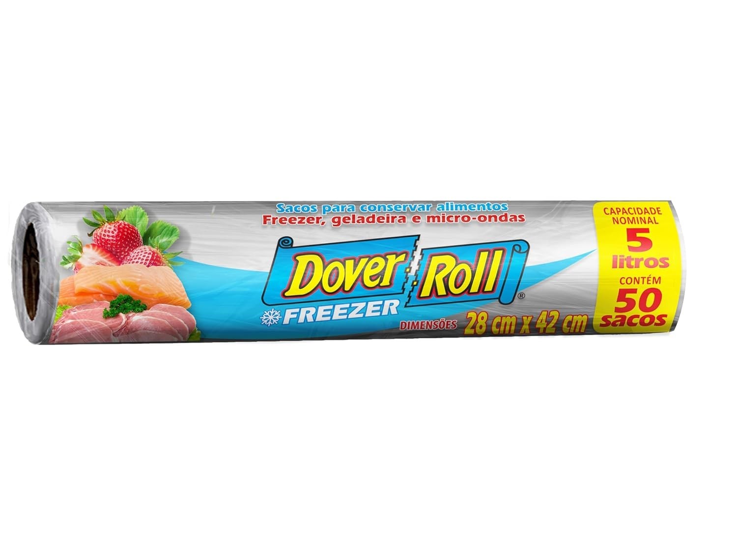 Saco para Alimentos Freezer-Roll 5 Litros - Rolo com 50 Sacos Transparentes 28x42 cm