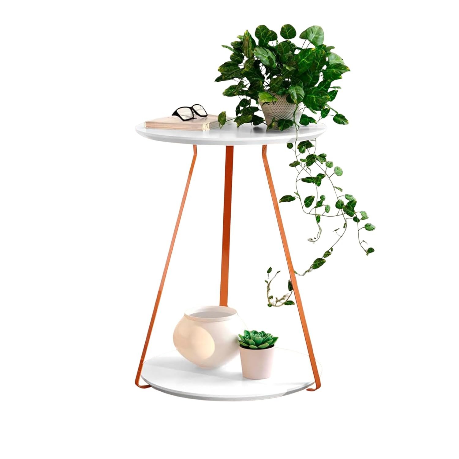Mesinha Lateral Sofia - Apoio Decorativo Redondo com Pés de Ferro em Cobre