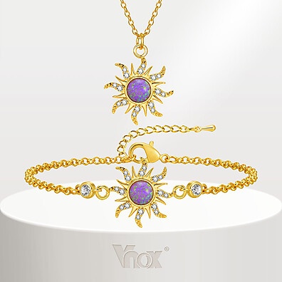 Colar e Pulseira Girassol Zircônio Roxo - Ouro 18K