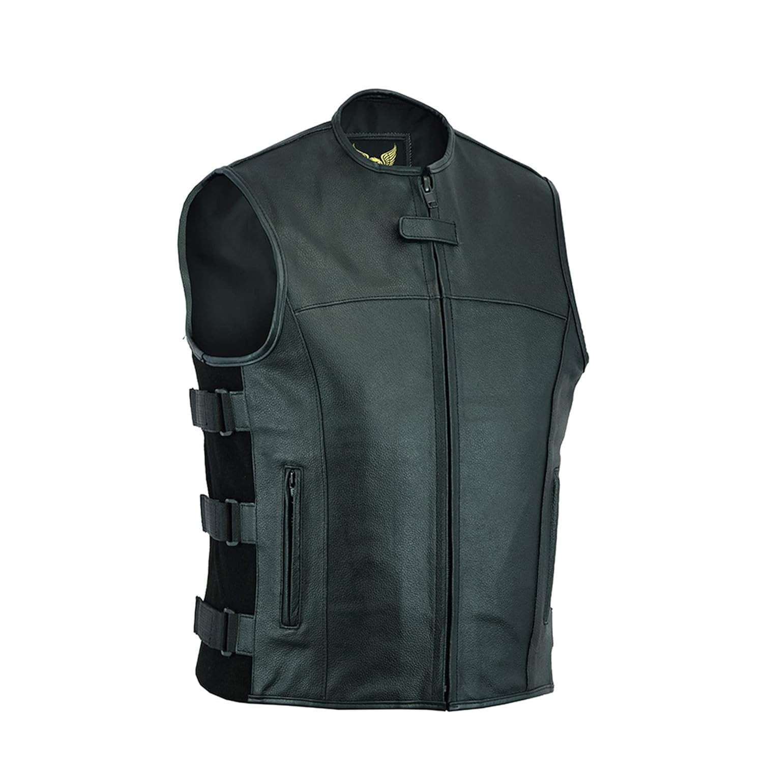Leatherick Colete masculino de couro estilo guerreiro para motociclista com bolsos ocultos para transporte