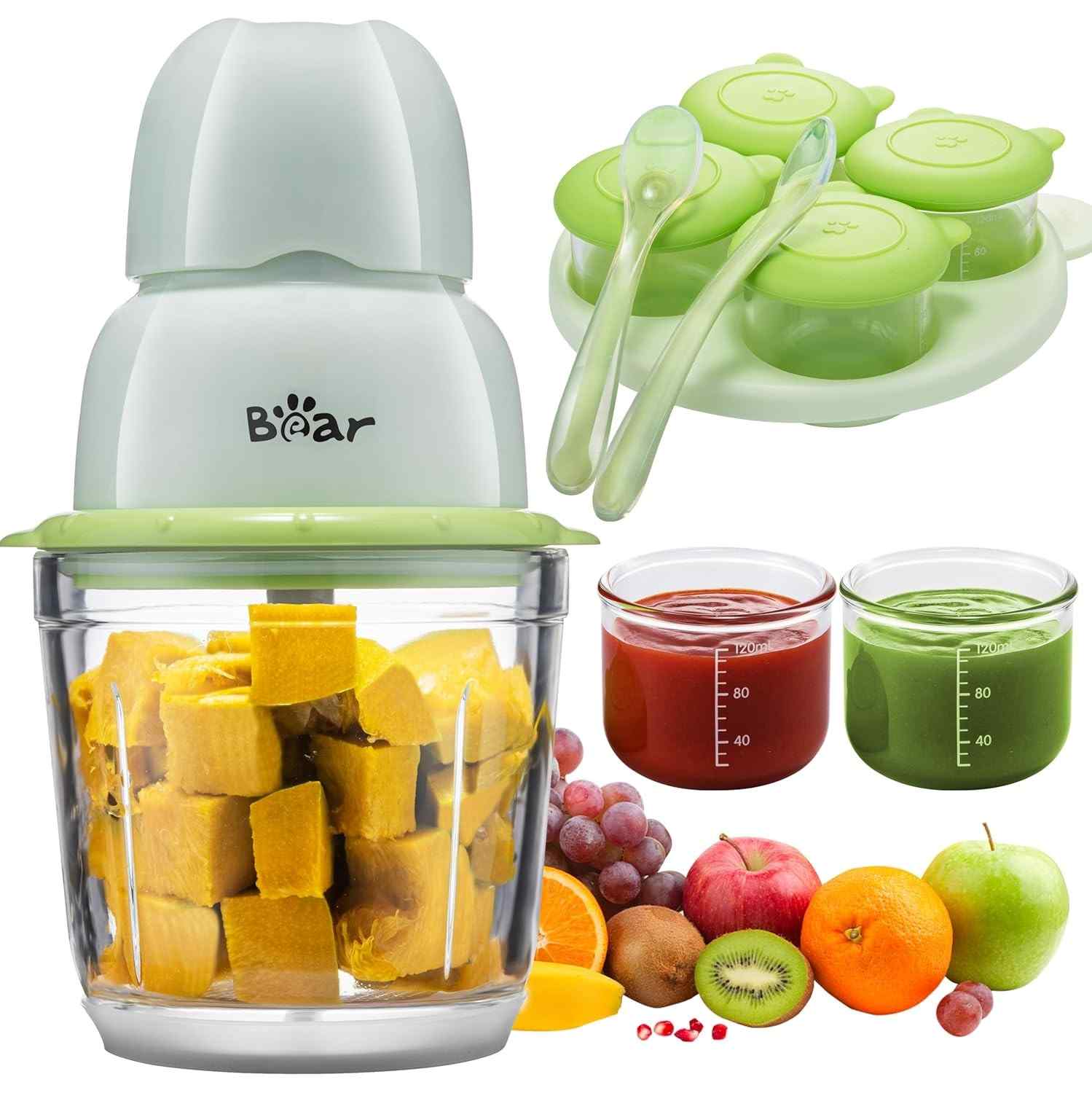 Bear Máquina de Alimentos para Bebês com Recipientes e Colheres - Conjunto Completo para Purês Saudáveis
