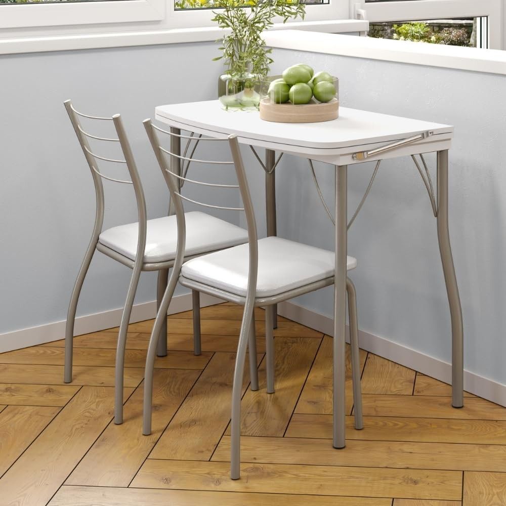 Conjunto Sala de Jantar Tallim com Mesa Ajustável e 2 Cadeiras - Design Moderno e Espaço Otimizado