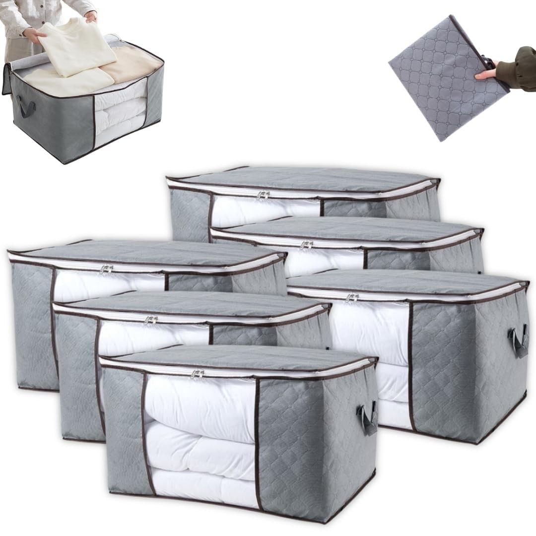 Kit com 6 Bolsas Organizadoras Multiuso com Zíper e Visor Transparente - Dobráveis e Empilháveis | Armazenamento Inteligente para Roupas, Sapatos e Brinquedos