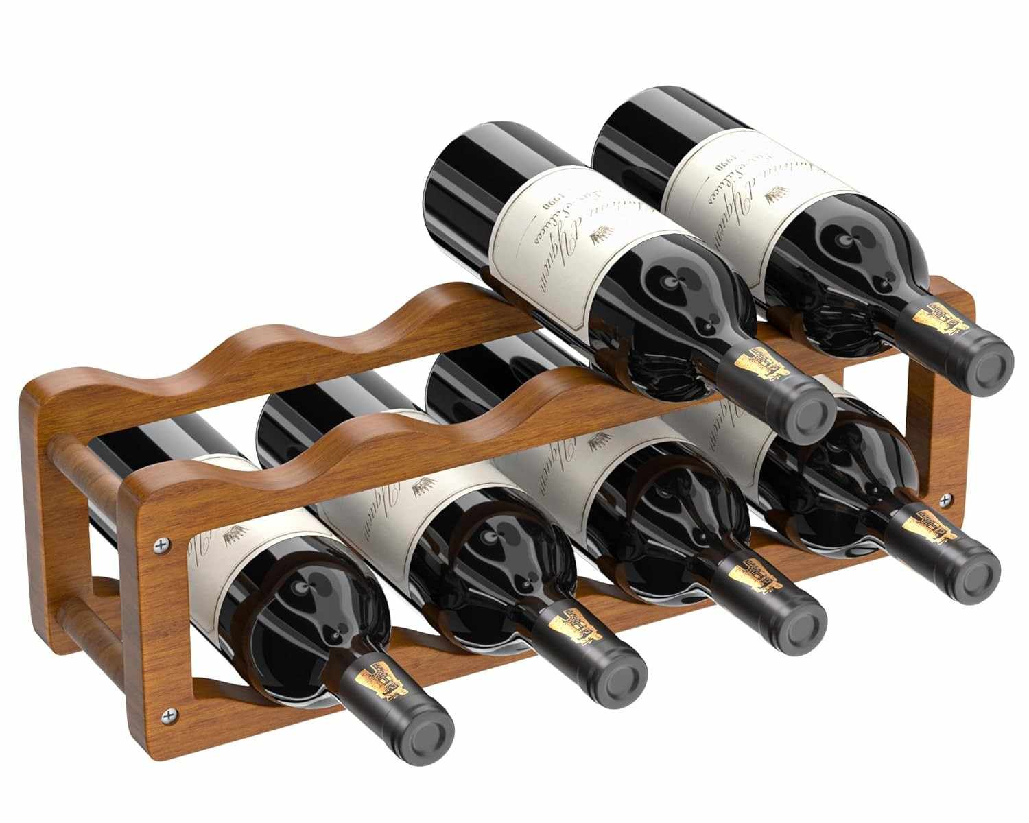 Rack de Vinho em Madeira com 2 Níveis - Organizador Elegante e Espaçoso para Garrafas