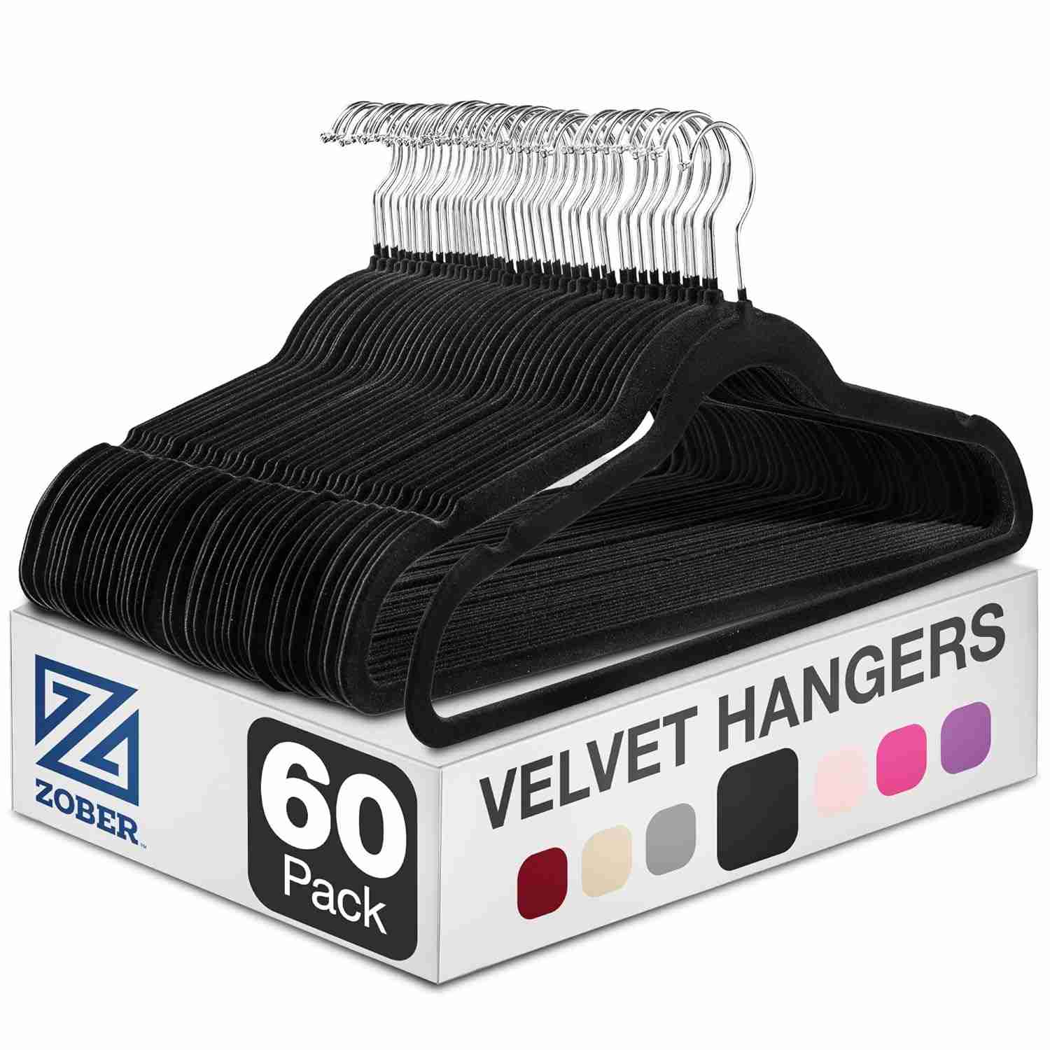 Zober Pacote com 50 Cabides de Veludo Preto - Cabides Antiderrapantes com Design Espaçoso para Casacos, Calças e Roupas Sociais
