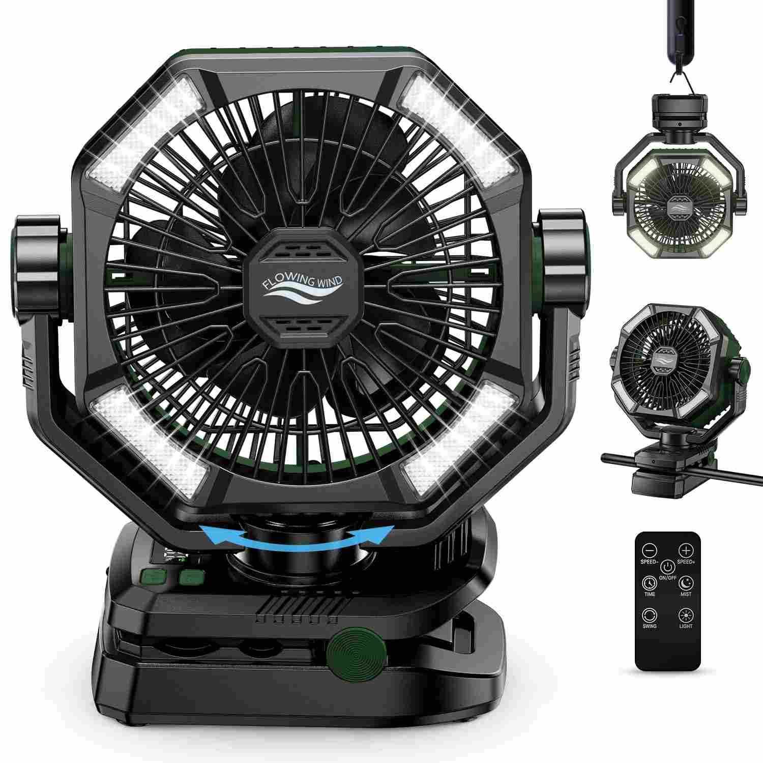 Ventilador de Acampamento ColdSky com Bateria 20.000mAh, Motor Duplo, Controle Remoto e Luz LED