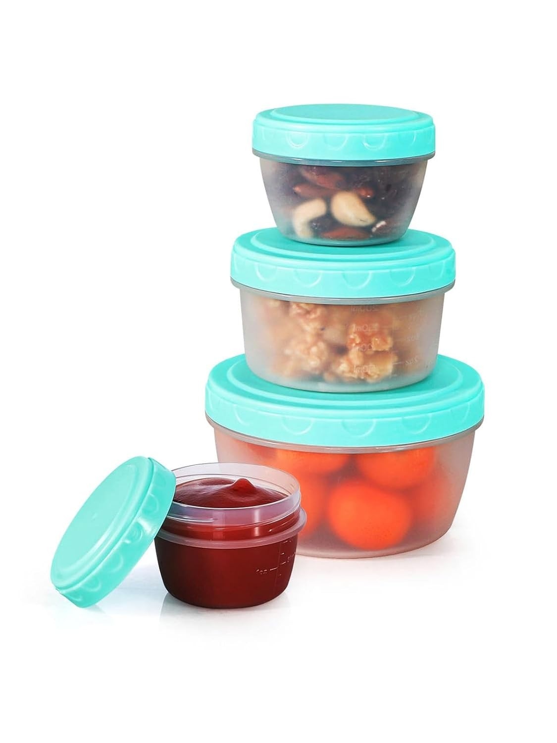 Pacote com 4 Recipientes de Alimentos Empilháveis com Tampas à Prova de Vazamento - Sem BPA, Ideal para Molhos e Lanches