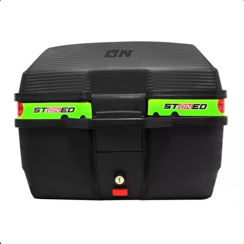 Baú Moto Bauleto Stoned Tracker 35L com Faixa Verde: Segurança e Estilo para Sua Viagem!