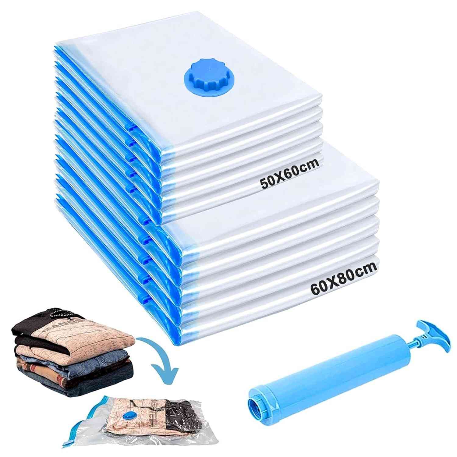Kit 10 Sacos a Vácuo com Bomba Manual - Organize e Economize Espaço com Zíper Reforçado