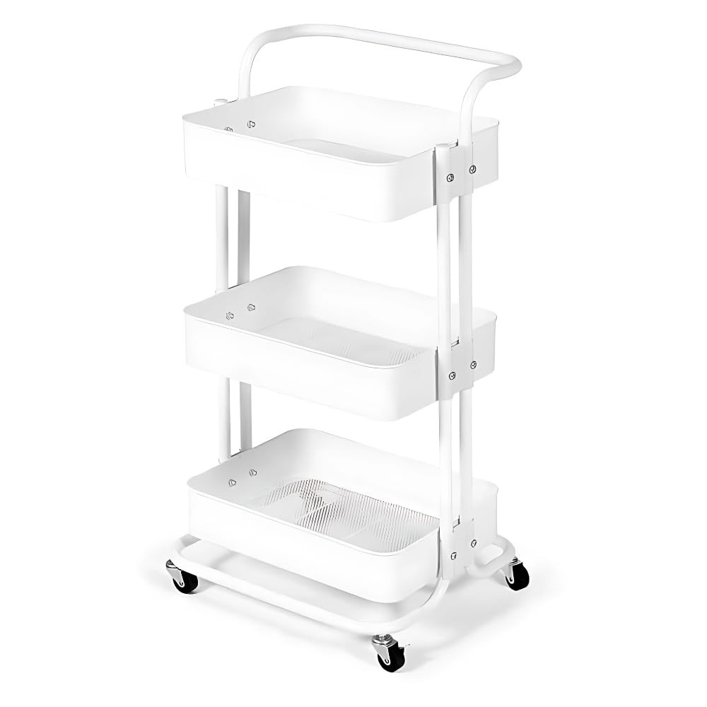 Carrinho Organizador em Aço com 3 Prateleiras - Ideal para Cozinha, Banheiro e Escritório | Alira Home Branco
