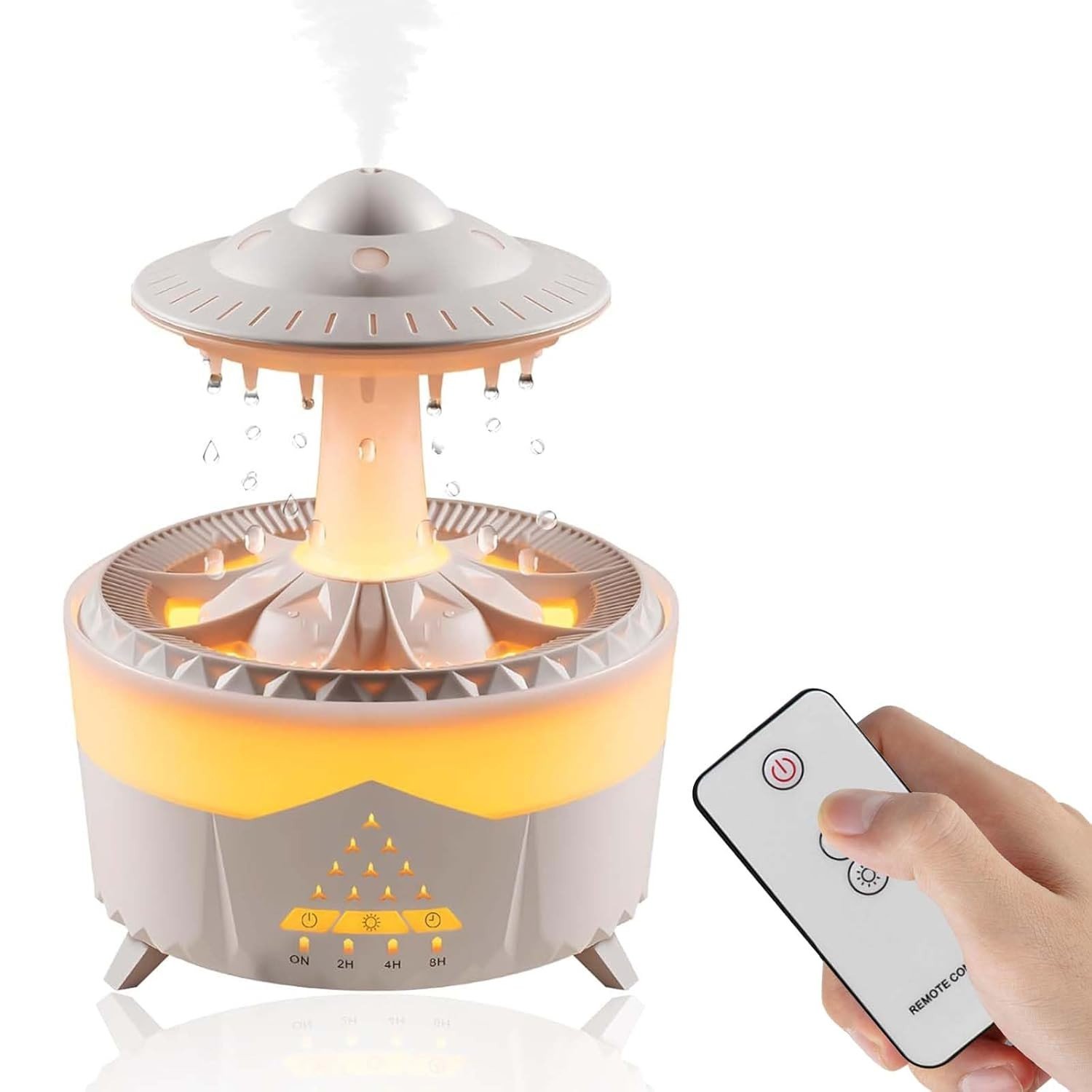 Umidificador de Nuvem de Chuva com Som Relaxante e Luz Noturna RGB - Difusor de Aroma com Controle Remoto