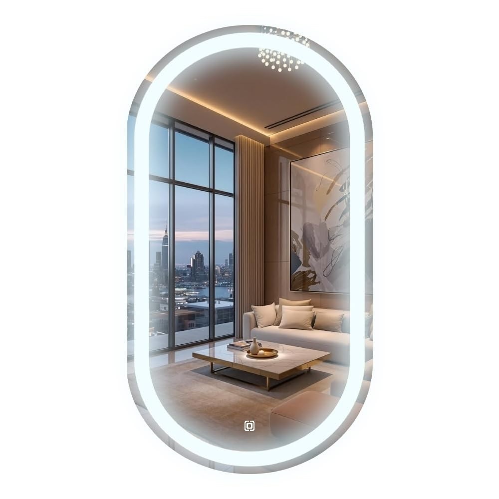 Espelho de Parede Iluminado Oval 50x80cm com LED Touch Dimmer - Design Moderno e Fácil Instalação
