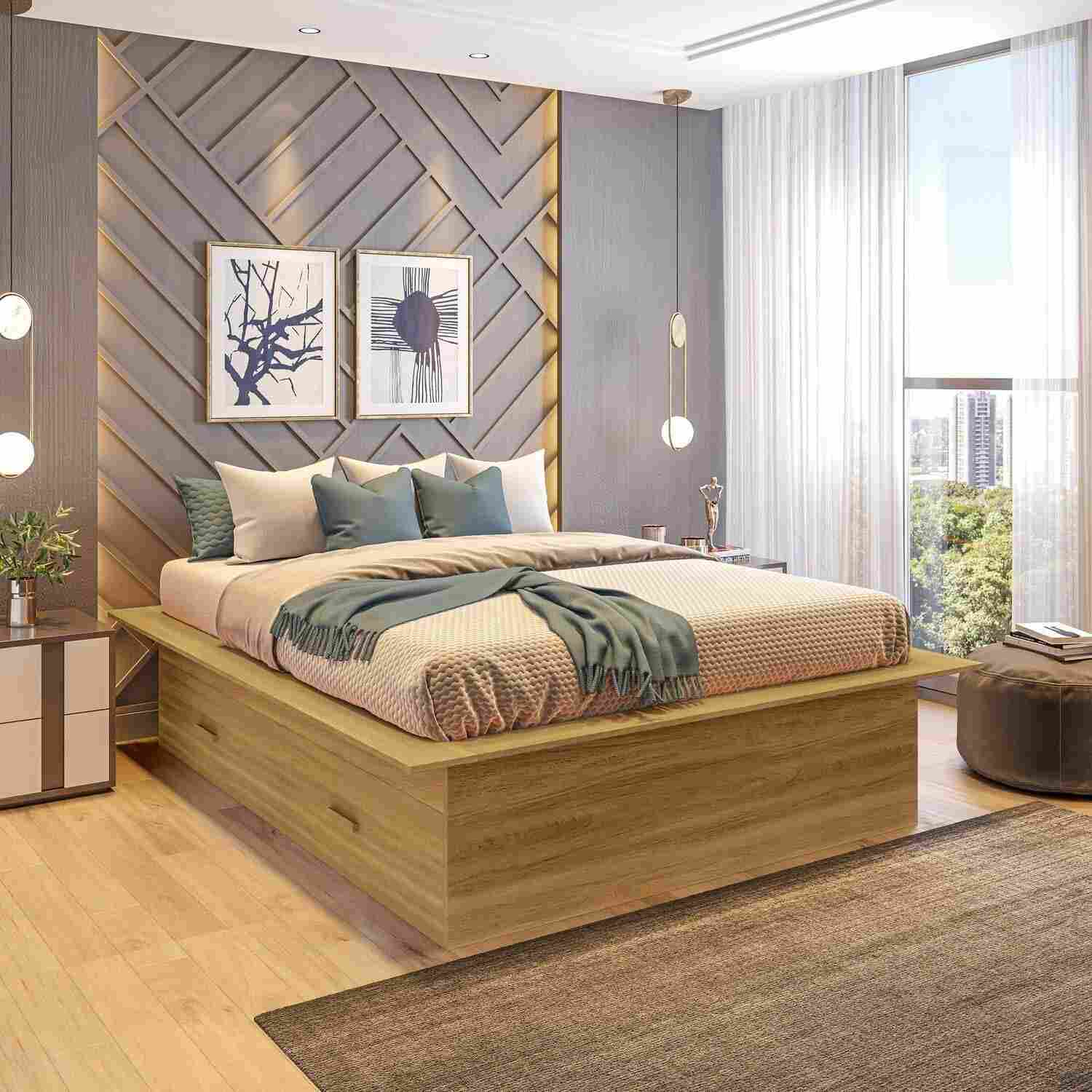 Cama de Casal com 4 Gavetas Gades Yescasa Freijó - Design Moderno e Espaço Extra