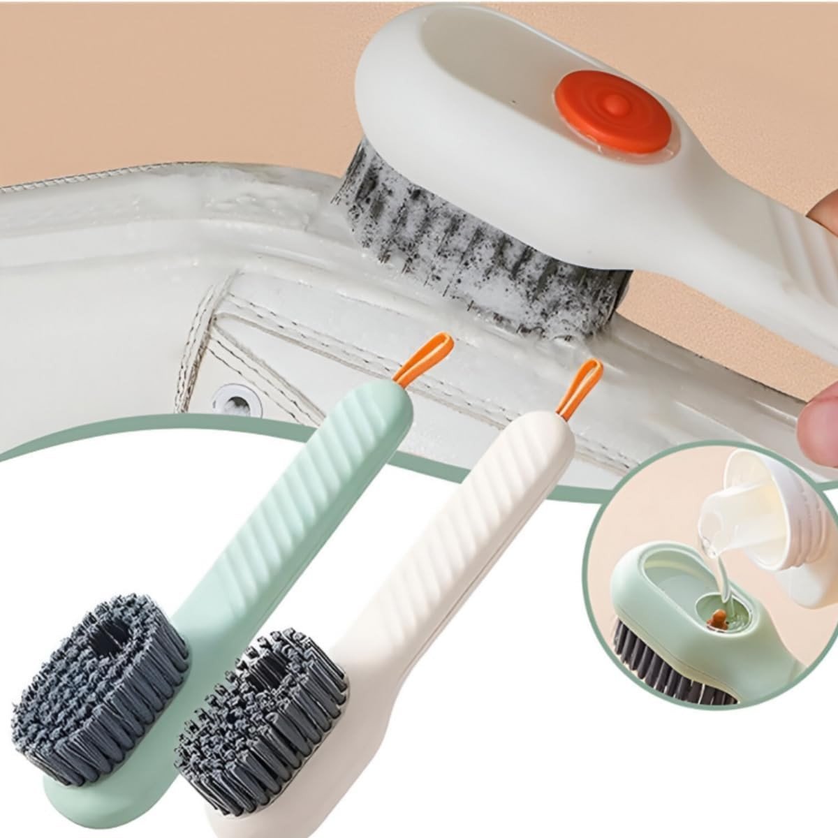 Escovas Multiuso com Dispenser de Detergente - Limpeza Prática e Eficiente para Sapatos, Roupas e Banheiro