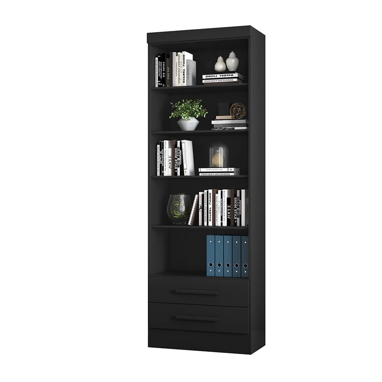Livreiro Multiuso com 2 Gavetas em Preto - Organize com Estilo e Praticidade