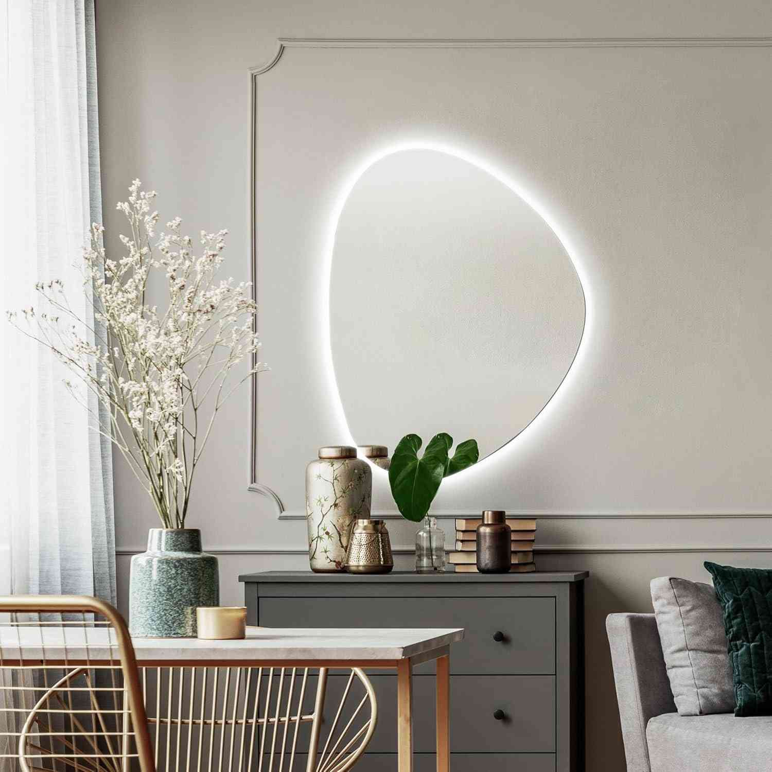 Espelho Orgânico 70x58 com LED Embutido e Fonte Bivolt - Iluminação Moderna e Elegante