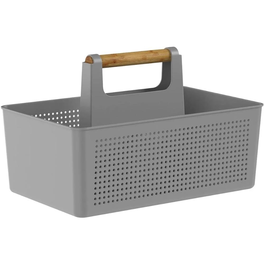 Organizador Multiuso 8L Flow - Com Alça em Bambu e Divisórias | Ideal para Produtos de Limpeza e Itens do Dia a Dia