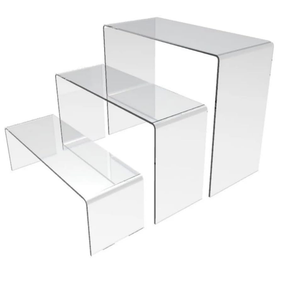 Conjunto de 3 Expositores Escada em Acrílico Transparente - Organize com Estilo Sapatos, Cosméticos e Doces