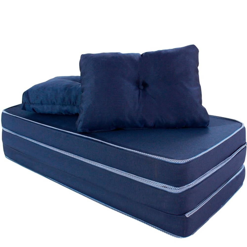 Puff Colchonete Dobrável 3 em 1 com Travesseiros - Sofá Cama Confortável em Espuma D33